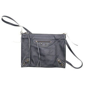 BALENCIAGA Paper Crossbody Bag Leather Shoulder Black White